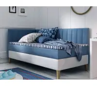 INTARO A16 łóżko tapicerowane 90x200 niebieskie / BLU DA 792 przeszycia, pojemnik